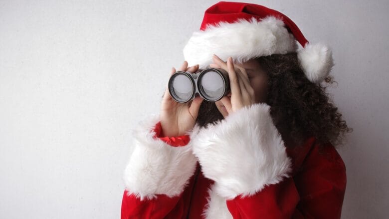 Woman Wearing Santa Hat and Santa Suit